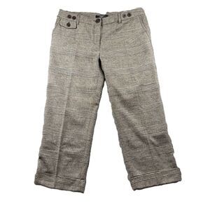 Max Mara Weekend Women Wool Cropped Pants Trousers Houndstooth Brown 10 Q277